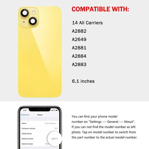 Rear Back Glass Replacement Compatible with iPhone 14 6.1-Inches All Carriers with Pre-Installed Plate +Wireless Charging Coil Flex Cable +Flashlight +Microphone +Camera Frame (Midnight) in Kuwait