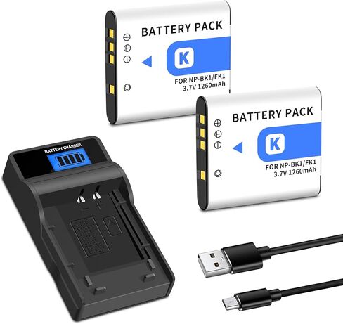2-pack NP-BK1 NP-FK1 Battery +Quick LCD Charger متوافق مع Sony NP-BK1 ، Cybershot DSC-W180 ، DSC-W190 ، DSC-W370 ، DSC-S750 ، DSC-S780 ، DSC-S950 ، DSC-S980 ، MHS-CM1 HD ، MHS-PM1 ، MHS-PM5 ، MHS-PM5 ، MHS-PM5 ، in Kuwait