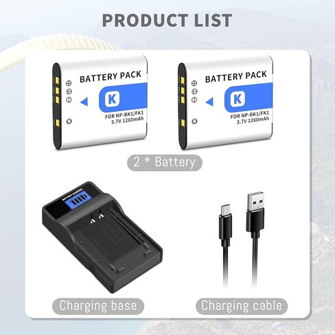 2-pack NP-BK1 NP-FK1 Battery +Quick LCD Charger متوافق مع Sony NP-BK1 ، Cybershot DSC-W180 ، DSC-W190 ، DSC-W370 ، DSC-S750 ، DSC-S780 ، DSC-S950 ، DSC-S980 ، MHS-CM1 HD ، MHS-PM1 ، MHS-PM5 ، MHS-PM5 ، MHS-PM5 ، in Kuwait