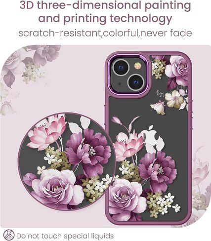 بالنسبة إلى iPhone-15 Case+حامي شاشة الزجاج المقسّر ، فإن الصفاء العسكري النحيف الناعم والكمبيوتر الشخصي الصلب ، غلاف حالة زهرة Clastal Clastal Clastal لـ iPhone 15-JD in Kuwait
