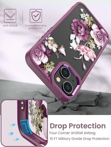 بالنسبة إلى iPhone-15 Case+حامي شاشة الزجاج المقسّر ، فإن الصفاء العسكري النحيف الناعم والكمبيوتر الشخصي الصلب ، غلاف حالة زهرة Clastal Clastal Clastal لـ iPhone 15-JD in Kuwait