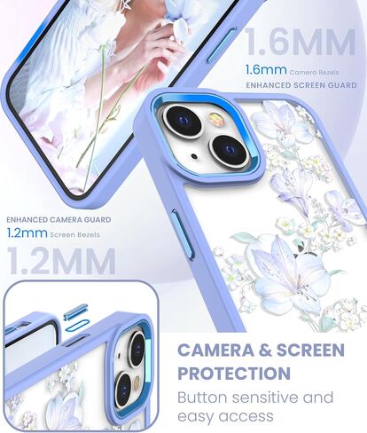 بالنسبة إلى iPhone-15 Case+حامي شاشة الزجاج المقسّر ، فإن الصفاء العسكري النحيف الناعم والكمبيوتر الشخصي الصلب ، غلاف حالة زهرة Clastal Clastal Clastal لـ iPhone 15-JD in Kuwait