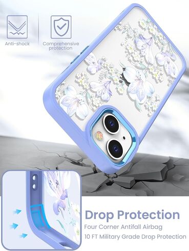 بالنسبة إلى iPhone-15 Case+حامي شاشة الزجاج المقسّر ، فإن الصفاء العسكري النحيف الناعم والكمبيوتر الشخصي الصلب ، غلاف حالة زهرة Clastal Clastal Clastal لـ iPhone 15-JD in Kuwait