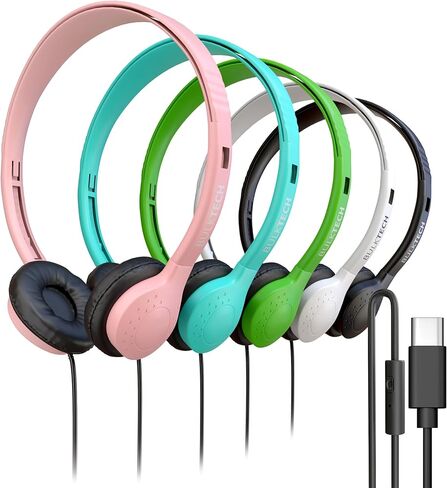 200 Pack Bulk Wired Headphones, Leather, USB-C, On-Ear, Mic, Compatible with Phone, Tablet, Laptop, PC for School, Class, Meeting, Conference, Test, Mix in Saudi Arabia
