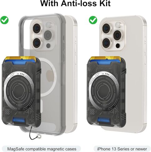 Cyberpunk Futuristic Magsafe Wallet, Magnetic Cell Phone Wallet for RFID, Holder 3 Cards, Mag-safe Compatible with iPhone 16/15/14/13 Series(Not for 13/12mini)， White in Kuwait