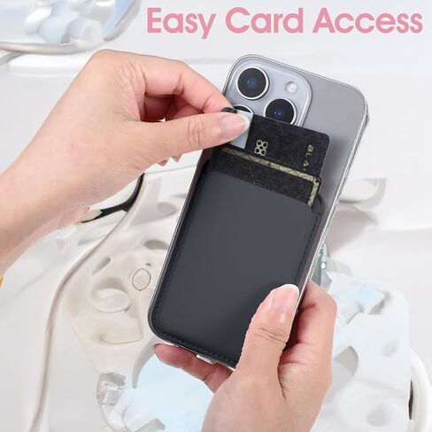 Cell Phone Card Holder, Stronger Magnetic Card Holder for Phone Case, Leather Magnetic Wallet Cell Holders for Credit Cards RFID Blocking, Fit 3 Cards (Black) in Kuwait