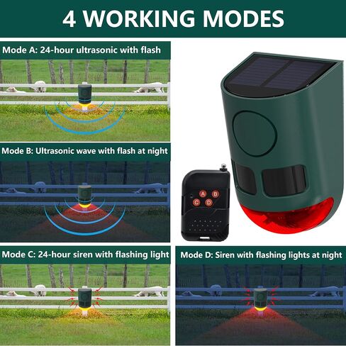 Solar Motion Sensor Alarm with ultrasonic, Motion Sensor Dog Barking 129dB Noise Maker, Ultrasonic Motion Sensor Alarm with Remote Controller, 4 Work Modes for Farm, Barn, Yard (1 Pack) in Saudi Arabia