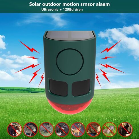 Solar Motion Sensor Alarm with ultrasonic, Motion Sensor Dog Barking 129dB Noise Maker, Ultrasonic Motion Sensor Alarm with Remote Controller, 4 Work Modes for Farm, Barn, Yard (1 Pack) in Saudi Arabia