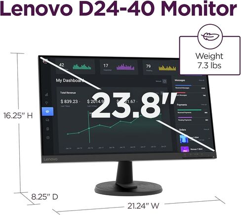 Lenovo D24-40 Monitor, 23.8" FHD Display, Tilt Stand, HDMI and VGA Ports, 75Hz Refresh Rate, AMD FreeSync, 250 nits, Raven Black in Saudi Arabia