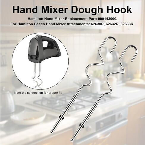 2pcs 990143000 Mixer Dough Hook for Hamilton, Stainless Steel Hand Mixer Replacement Beaters Attachments Dough Hook Accessories Compatible with Hamilton Beach 62630R 62632R 62633R in Saudi Arabia