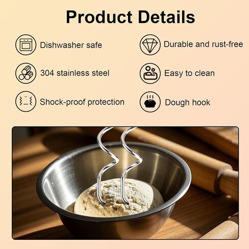 2pcs 990143000 Mixer Dough Hook for Hamilton, Stainless Steel Hand Mixer Replacement Beaters Attachments Dough Hook Accessories Compatible with Hamilton Beach 62630R 62632R 62633R in Saudi Arabia