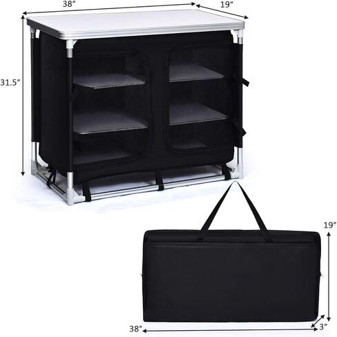 Giantex Camping Cook Table Kitchen Station with Storage Organizer and Carrying Bag, for BBQ Party Picnics Backyards and Tailgating, Portable Outdoor Aluminum Cooking BBQ Table (Black) in Saudi Arabia