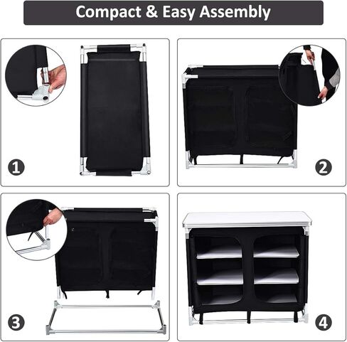 Giantex Camping Cook Table Kitchen Station with Storage Organizer and Carrying Bag, for BBQ Party Picnics Backyards and Tailgating, Portable Outdoor Aluminum Cooking BBQ Table (Black) in Saudi Arabia