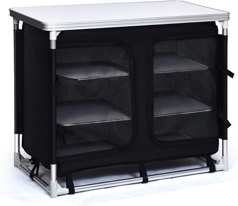 Giantex Camping Cook Table Kitchen Station with Storage Organizer and Carrying Bag, for BBQ Party Picnics Backyards and Tailgating, Portable Outdoor Aluminum Cooking BBQ Table (Black) in Saudi Arabia