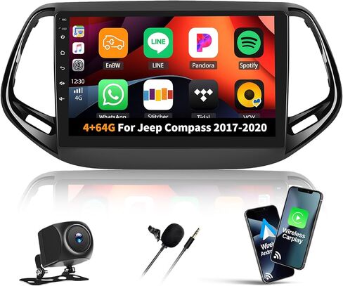 [4G+64G] 8-CORED QUALCOMM Android 15 Car Stereo لـ Jeep Compass 2017 2018 2018 2020 مع رابط Carplay & Android Auto & Mirror ، 10.1 "Radio مع Bluetooth5.1 GPS WiFi FM/RDS DSP EQ+كاميرا احتياطية in Kuwait