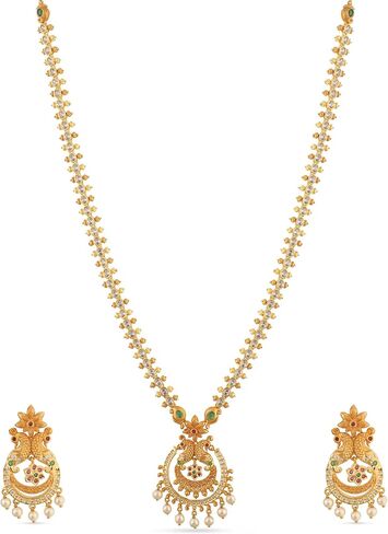 TARINIKA Antique Gold Plated Myra Long Necklace Set with Peacock Design - Indian Jewelry Sets for Women | Perfect for Ethnic Occasions | Traditional Indian Jewelry set | 1 Year Warranty* in Saudi Arabia