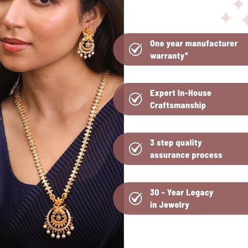 TARINIKA Antique Gold Plated Myra Long Necklace Set with Peacock Design - Indian Jewelry Sets for Women | Perfect for Ethnic Occasions | Traditional Indian Jewelry set | 1 Year Warranty* in Saudi Arabia