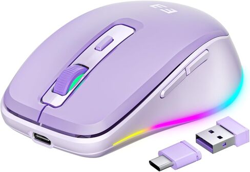 الماوس اللاسلكي ، USB C Mouse مع Jiggler - Type Type Type Type Type C ، مستقبل USB & Type C ، محرك Jiggler المتوافق مع MacBook و iPad و Windows Laptop/Computer - Purple (ترقية) in Saudi Arabia