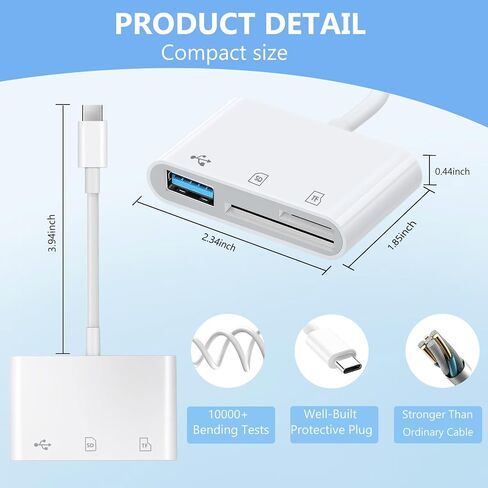 قارئ بطاقة USB C SD لمحول iPhone ، وقارئ بطاقات الذاكرة 3 في 1 مع محول كاميرا USB ، ومحول الكاميرا الرقمية iPhone 15/16 ، و iPad ، و Mac ، و MacBook Pro/Air ، و Android ، والكمبيوتر المحمول in Saudi Arabia