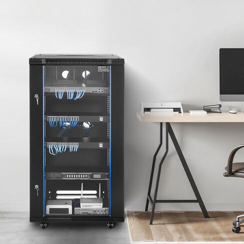 Vevor 22u Server Rack Cabinet ، Mount Network Cabinet Wall Mount ، 23.6 في العمق ، حاوية رف الشبكة مع الباب الزجاجي المقسى ، 4 عجلات ، ألواح جانبية ، لمعدات تكنولوجيا المعلومات 19 '، وأجهزة A/V in Kuwait