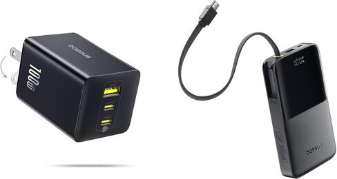 Baseus 100W USB C Charger Block & 22.5W Power Bank Built-in USB C Braided Cable in Saudi Arabia