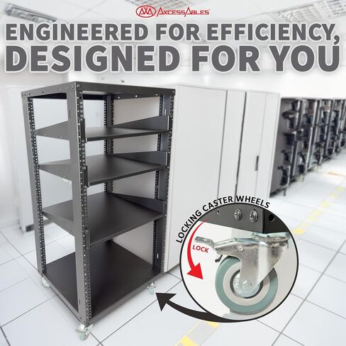 AxcessAbles 12U Open Frame Network & AV Rack with Caster Wheels, Two 2U Shelves, 10-32 & Cage Nut Compatible Rails, Cage Nuts, Screws, Cage Nut Tool & Wall Mount Kit | 19-Inch Rack in Kuwait