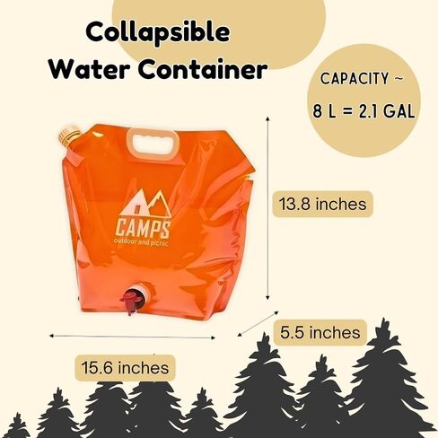 Collapsible Water Container Bag, BPA-Free, Portable, Foldable, 8 Liters/2.1 Gallons, Outdoor, Camping, Hiking, Weather Emergencies, Sports, Survival Kit in Saudi Arabia