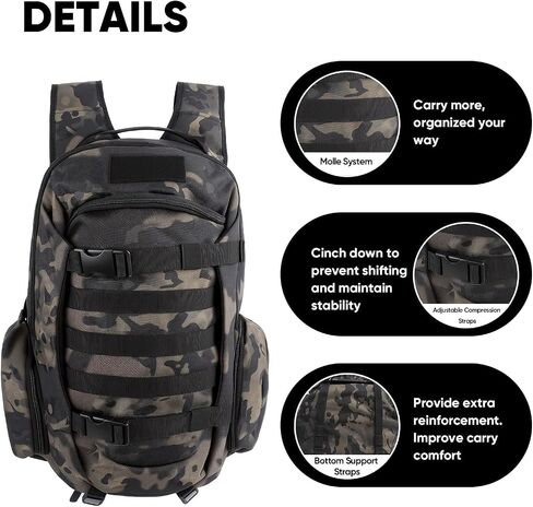 35L Tactical Backpack for Men, MOLLE Military Bug Out Bag, Waterproof Rucksack for Hiking with Hydration Port Balck CP in Saudi Arabia