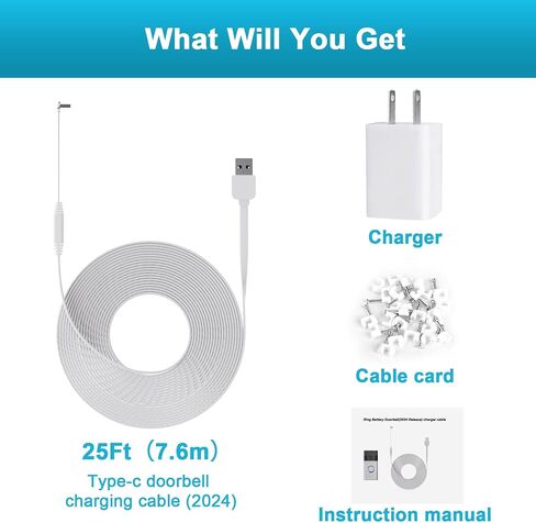 شاحن جرس الباب لجبال باب البطارية (2024 إطلاق) ، كابل USB C للشاحن لعدم وجود جرس باب للحفر ، 90 درجة USB C 17 قدم شحن كابل شحن الطاقة المستدامة in Saudi Arabia