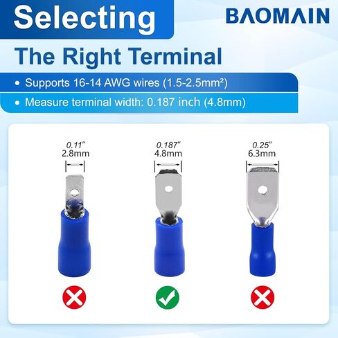 Baomain Blue Male Insulated Spade Wire Connector Electrical Crimp Terminal 16-14 AWG 4.8 x 0.5mm Pack of 100 in Saudi Arabia