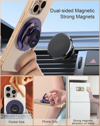 قبضة حامل رنين الهاتف المغناطيسية Ailkin ، Magsafe قابلة للطي مع iPhone و Samsung و Android و Kickstand الهاتف المغناطيسي على الوجهين للمكتب حامل وسيارة ، متوافق مع الشحن اللاسلكي - الأرجواني in Kuwait