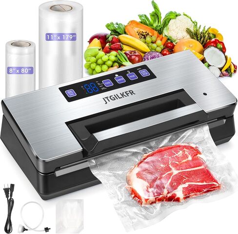 Vacuum Sealer - Powerful 95kPa vacuum sealer for food with Built-in Cutter Bag Storage,Easy-Lock Handle Digital Timer,2 Roll and 5 Pre-cut Bags & Hose Every Seal Perfect Freshness Locked In in Saudi Arabia