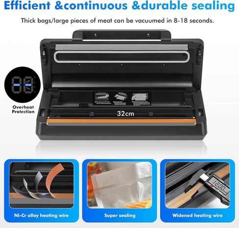 Vacuum Sealer - Powerful 95kPa vacuum sealer for food with Built-in Cutter Bag Storage,Easy-Lock Handle Digital Timer,2 Roll and 5 Pre-cut Bags & Hose Every Seal Perfect Freshness Locked In in Saudi Arabia