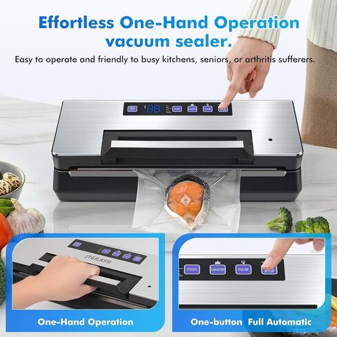Vacuum Sealer - Powerful 95kPa vacuum sealer for food with Built-in Cutter Bag Storage,Easy-Lock Handle Digital Timer,2 Roll and 5 Pre-cut Bags & Hose Every Seal Perfect Freshness Locked In in Saudi Arabia