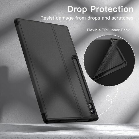 حالة Jetech لـ Samsung Galaxy Tab S10 Ultra/Tab S9 Ultra 14.6 بوصة مع حامل القلم S ، وغطاء قرص واقعي Slim Folio ، وعرض متعدد الزوايا (أسود) in Kuwait