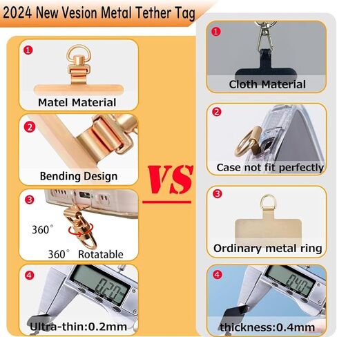 360° Rotating Phone Lanyard Tab,Ultra Thin 0.2mm Stainless Steel Adhesive Free Phone Tether Patch, Universal Metal Lanyard Holder for All Cell Phones,Gold in Saudi Arabia