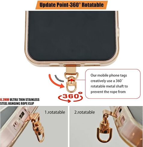 360° Rotating Phone Lanyard Tab,Ultra Thin 0.2mm Stainless Steel Adhesive Free Phone Tether Patch, Universal Metal Lanyard Holder for All Cell Phones,Gold in Saudi Arabia