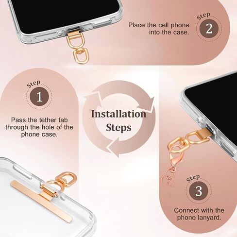 360° Rotating Phone Lanyard Tab,Ultra Thin 0.2mm Stainless Steel Adhesive Free Phone Tether Patch, Universal Metal Lanyard Holder for All Cell Phones,Gold in Saudi Arabia