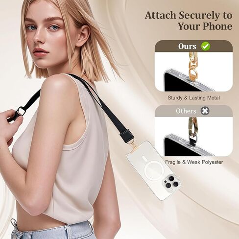 360° Rotating Phone Lanyard Tab,Ultra Thin 0.2mm Stainless Steel Adhesive Free Phone Tether Patch, Universal Metal Lanyard Holder for All Cell Phones,Gold in Saudi Arabia