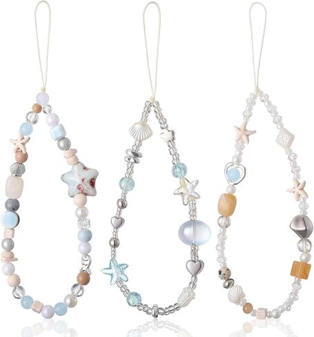 Janinka 3 Pcs Beaded Camera Wrist Strap Set Cute Ocean Shell Digital Camera Charm Lanyard Phone Charms Strap Accessories for Women Phone Bag Keychain Gifts in Saudi Arabia