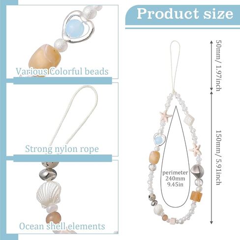 Janinka 3 Pcs Beaded Camera Wrist Strap Set Cute Ocean Shell Digital Camera Charm Lanyard Phone Charms Strap Accessories for Women Phone Bag Keychain Gifts in Saudi Arabia