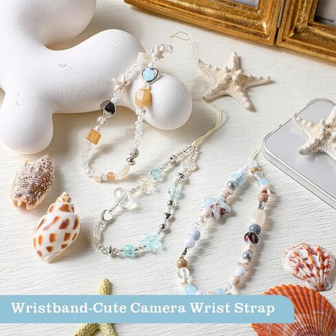 Janinka 3 Pcs Beaded Camera Wrist Strap Set Cute Ocean Shell Digital Camera Charm Lanyard Phone Charms Strap Accessories for Women Phone Bag Keychain Gifts in Saudi Arabia