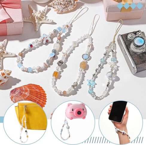 Janinka 3 Pcs Beaded Camera Wrist Strap Set Cute Ocean Shell Digital Camera Charm Lanyard Phone Charms Strap Accessories for Women Phone Bag Keychain Gifts in Saudi Arabia
