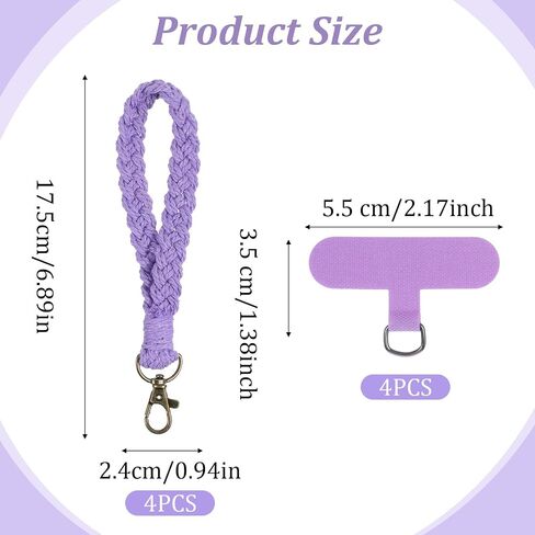 4 pcs Boho Phone Wrist Strap Soft Macrame Keychains Braided Keychain Straps Universal Smartphone Wrist Lanyard Handmade Keychain Wristlet with Tether Tabs Patches for Women Men in Saudi Arabia