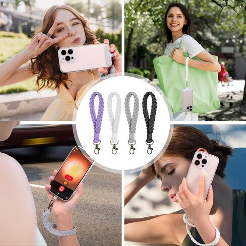4 pcs Boho Phone Wrist Strap Soft Macrame Keychains Braided Keychain Straps Universal Smartphone Wrist Lanyard Handmade Keychain Wristlet with Tether Tabs Patches for Women Men in Saudi Arabia