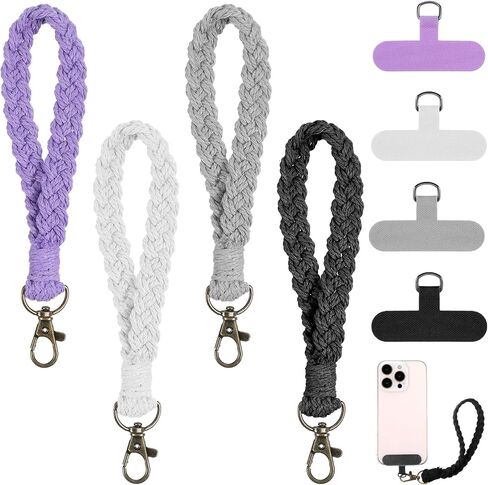 4 pcs Boho Phone Wrist Strap Soft Macrame Keychains Braided Keychain Straps Universal Smartphone Wrist Lanyard Handmade Keychain Wristlet with Tether Tabs Patches for Women Men in Saudi Arabia