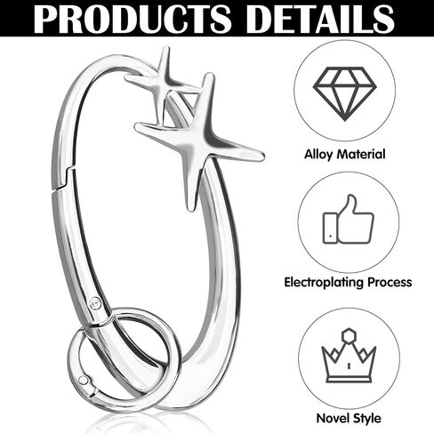 2pcs star carabiner keychain key ring cool chrome chrome remoy extrage material silver silver cute hight duty hook for car bashpag prose back charms charms in Saudi Arabia