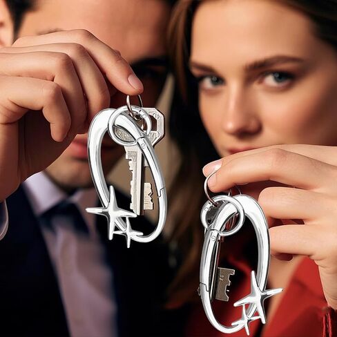 2pcs star carabiner keychain key ring cool chrome chrome remoy extrage material silver silver cute hight duty hook for car bashpag prose back charms charms in Saudi Arabia