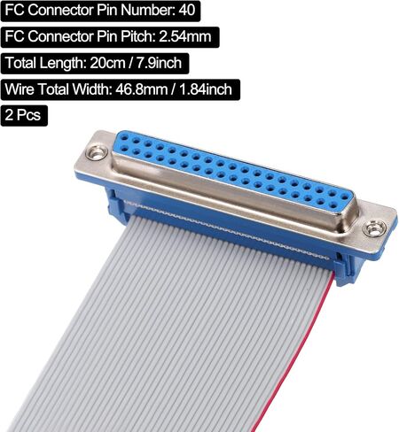 uxcell IDC Wire Flat Ribbon Cable DB37 Female to FC-40 Female Connector 2.54mm Pitch 20cm Length 2pcs in Saudi Arabia