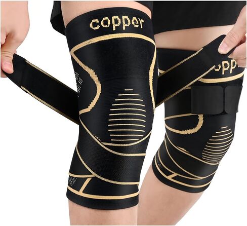 JHVW Copper Knee Braces with Strap for Knee Pain(2 pack)- Knee Compression Sleeve Support for Men & Women,Arthritis,Working Out in Saudi Arabia